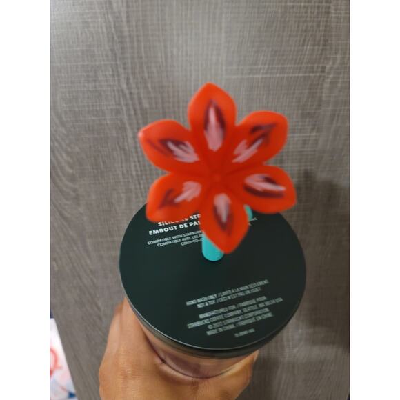 Starbucks 2022 Holiday Enchanted Forest Poinsettia Tumbler Flower Straw Topper - Picture 2 of 5